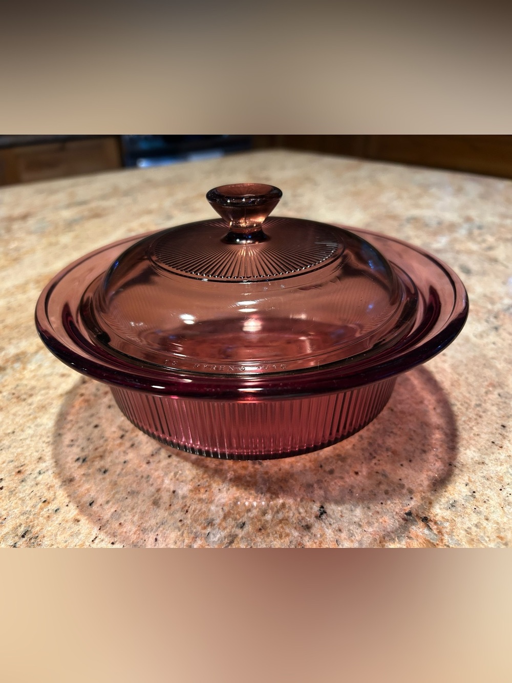 Corning Visions V-30-B Cranberry Ribbed Glass Ovenware 24oz. w/Pyrex Lid V-1-C